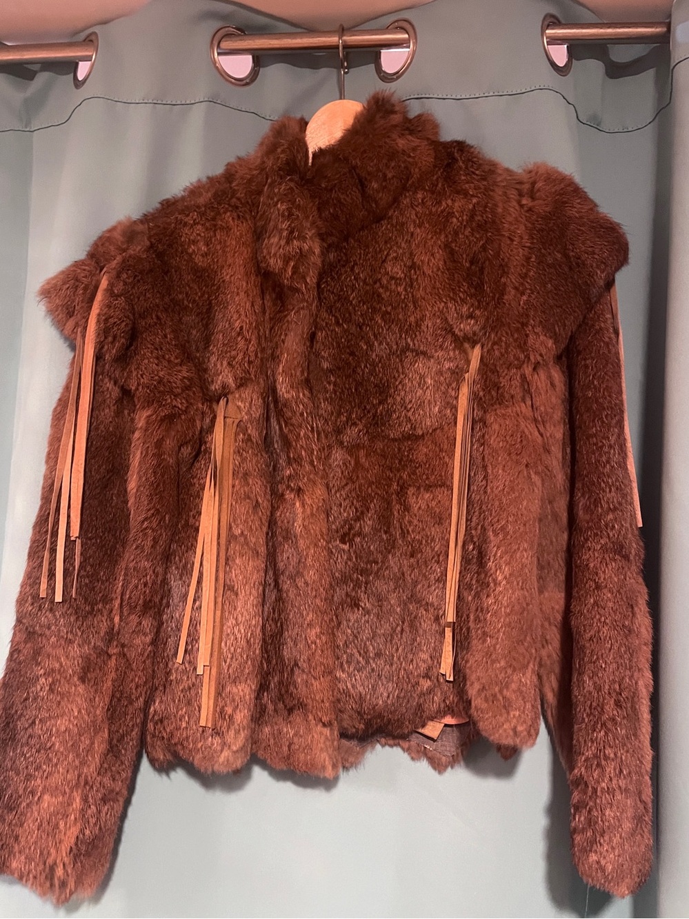 Vintage Genuine Rabbit Fur Coat with Fringe for Festivals Burning Man etc. S/M